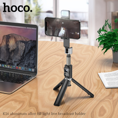 [Užsakomoji prekė] Hoco - Selfie Stick (K16) - Stable, BT 4.0, with Wireless Bluetooth Remote Controller and Light, 55mAh - Black 5