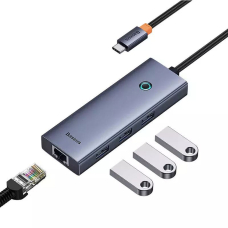 [Užsakomoji prekė] Skirstytuvas HUB Type-C to 3 x USB 3.0, RJ45 - Baseus UltraJoy Series (B0005280A813-00) - Space Grey