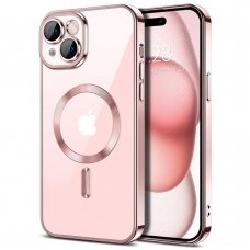 [Užsakomoji prekė] Dėklas iPhone 15 - Techsuit Luxury Crystal MagSafe - rožinis
