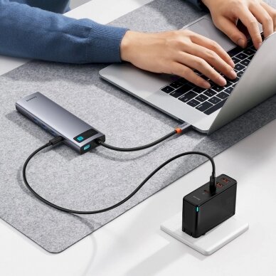 HUB 11in1 Baseus Metal Gleam Series USB-C to USB-C PD / 3x USB-A 3.0 / USB-A 2.0 / HDMI / VGA / AUX / RJ-45 / SD TF - pilkas 2