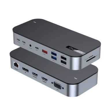 HUB Choetch M52 USB-C - USB-C PD/USB-C/USB-A/HDMI/VGA/DP/SD/TF/RJ45/AUX - Pilkas 2