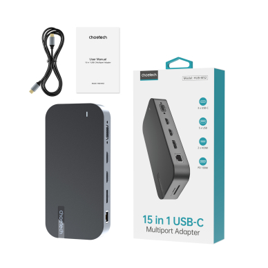 HUB Choetch M52 USB-C - USB-C PD/USB-C/USB-A/HDMI/VGA/DP/SD/TF/RJ45/AUX - Pilkas 3