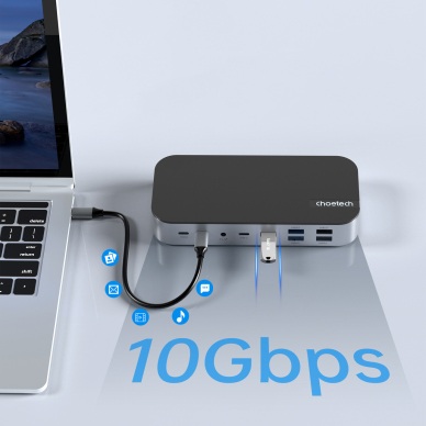 HUB Choetch M52 USB-C - USB-C PD/USB-C/USB-A/HDMI/VGA/DP/SD/TF/RJ45/AUX - Pilkas 6