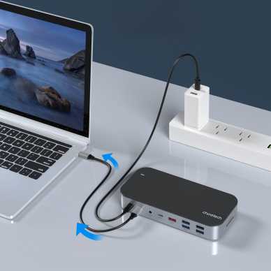 HUB Choetch M52 USB-C - USB-C PD/USB-C/USB-A/HDMI/VGA/DP/SD/TF/RJ45/AUX - Pilkas 7