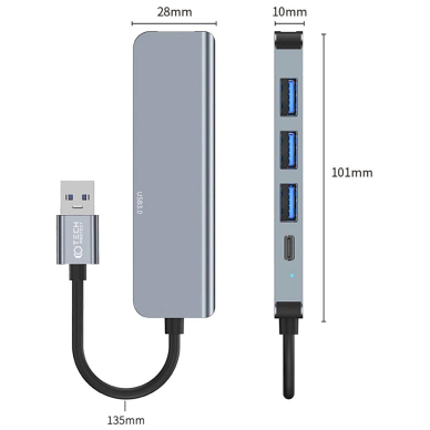 HUB Tech-Protect V0 5in1 USB-A - USB-A 3.0 / 3x USB-A 2.0 / USB-C - pilkas 4