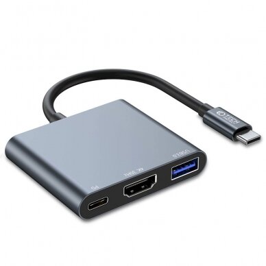 HUB Tech-Protect V1 3in1 USB-C - USB-A 3.0 / USB-C PD 100W / HDMI 4K 30Hz - pilkas