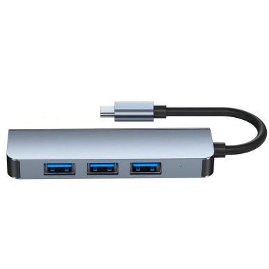 HUB Tech-Protect V1 4in1 USB-C - 3x USB-A 2.0 / USB-A 3.0 - pilkas 4