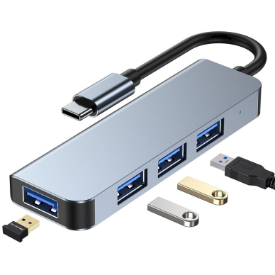 HUB Tech-Protect V1 4in1 USB-C - 3x USB-A 2.0 / USB-A 3.0 - pilkas 8