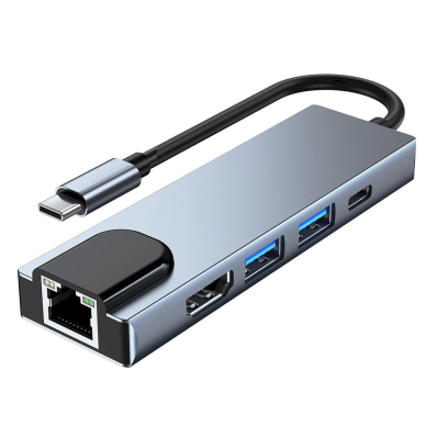 HUB Tech-Protect V3 5in1 USB-C - USB-A 3.0 / USB-A 2.0 / USB-C / HDMI / RJ45 - pilkas 2