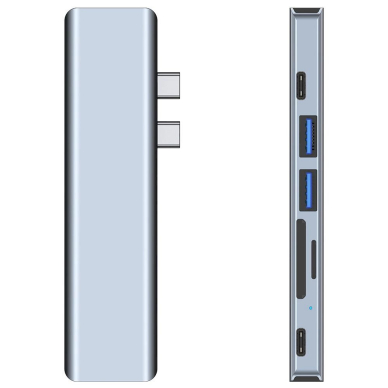 HUB Tech-Protect V5 7in1 2x USB-C - USB-A 3.0 / USB-A 2.0 / 2x USB-C / HDMI / micro SD / TF / SD card reader - pilkas 8