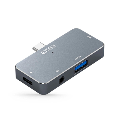 HUB Tech-Protect V6 4in1 USB-C - USB-A 3.0 / USB-C PD100W / HDMI / mini jack 3.5mm - pilkas 1