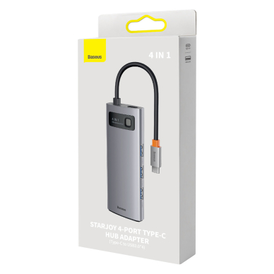 [Užsakomoji prekė] Skirstytuvas HUB Type-C to 4 x USB 3.0, Type-C - Baseus Metal Gleam Series (WKWG070013) -pilkas  9