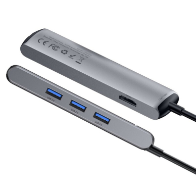 [Užsakomoji prekė] Hub - USB-C la HDMI, Type-C, 3x USB, RJ45 - Baseus (CAHUB-J0G) - Grey 6