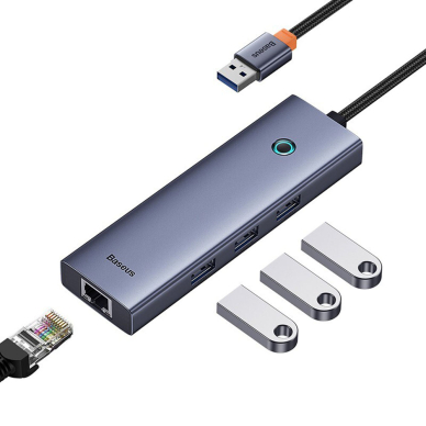 [Užsakomoji prekė] Skirstytuvas HUB USB į 3 x USB 3.0, RJ45 - Baseus UltraJoy Series (B0005280A813-01) - Space Grey