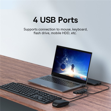 [Užsakomoji prekė] Skirstytuvas HUB USB į 4x USB 3.0, 5Gbps, 15cm - Baseus UltraJoy Series (B0005280B111-00) - Juodas 3