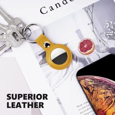 [Užsakomoji prekė] Dėklas AirTag - Techsuit Secure Leather Holder (SLH1) - Geltonas 6