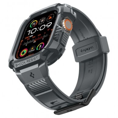 [Užsakomoji prekė] Dėklas Apple Watch Ultra / Ultra 2 + Curea - Spigen Rugged Armor Pro - Tamsiai pilkas 4