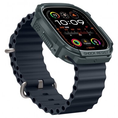 [Užsakomoji prekė] Dėklas Apple Watch Ultra / Ultra 2 - Spigen Rugged Armor - Abyss Green 2