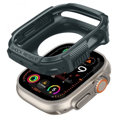 [Užsakomoji prekė] Dėklas Apple Watch Ultra / Ultra 2 - Spigen Rugged Armor - Abyss Green 6