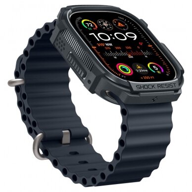 [Užsakomoji prekė] Dėklas Apple Watch Ultra / Ultra 2 - Spigen Rugged Armor - Tamsiai pilkas 4