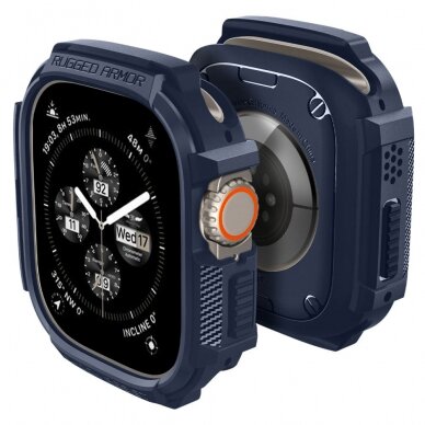 [Užsakomoji prekė] Dėklas Apple Watch Ultra / Ultra 2 - Spigen Rugged Armor - Mėlynas