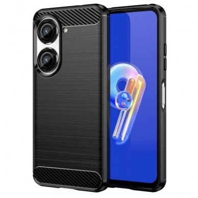 [Užsakomoji prekė] Dėklas Asus Zenfone 9 - Techsuit Carbon Silicone - Juodas