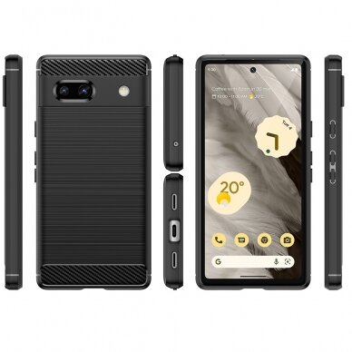 [Užsakomoji prekė] Dėklas skirtas Google Pixel 7a - Techsuit Carbon Silicone - Juodas PXG099 1