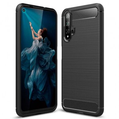 [Užsakomoji prekė] Dėklas skirtas Huawei Nova 5T / Honor 20 - Techsuit Carbon Silicone - Juodas HOZ299