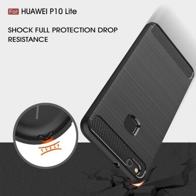 [Užsakomoji prekė] Dėklas skirtas Huawei P10 Lite - Techsuit Carbon Silicone - Juodas 3