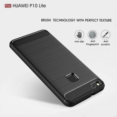 [Užsakomoji prekė] Dėklas skirtas Huawei P10 Lite - Techsuit Carbon Silicone - Juodas 5