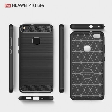 [Užsakomoji prekė] Dėklas skirtas Huawei P10 Lite - Techsuit Carbon Silicone - Juodas 6