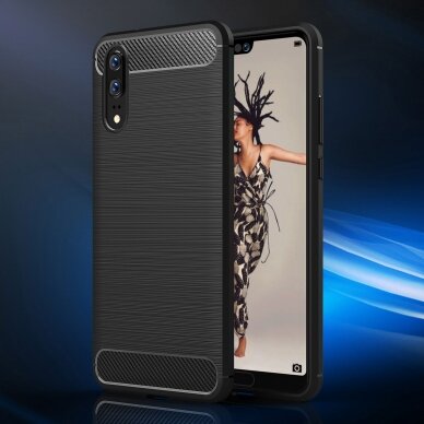 [Užsakomoji prekė] Dėklas skirtas Huawei P20 - Techsuit Carbon Silicone - Juodas 1