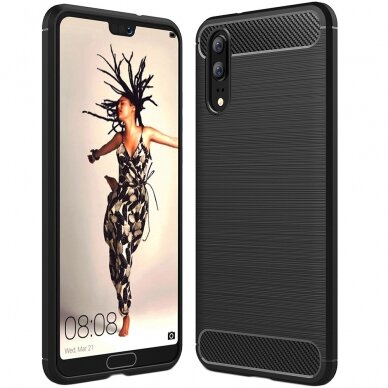 [Užsakomoji prekė] Dėklas skirtas Huawei P20 - Techsuit Carbon Silicone - Juodas