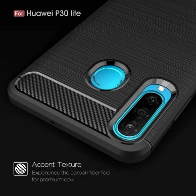 [Užsakomoji prekė] Dėklas skirtas Huawei P30 Lite / P30 lite New Edition - Techsuit Carbon Silicone - Juodas 3