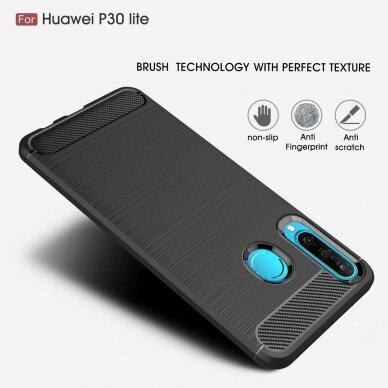 [Užsakomoji prekė] Dėklas skirtas Huawei P30 Lite / P30 lite New Edition - Techsuit Carbon Silicone - Juodas 6