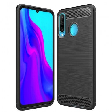 [Užsakomoji prekė] Dėklas skirtas Huawei P30 Lite / P30 lite New Edition - Techsuit Carbon Silicone - Juodas