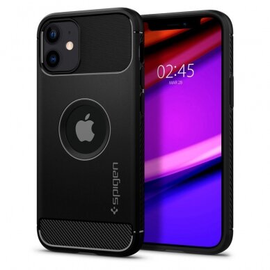 [Užsakomoji prekė] Dėklas skirtas iPhone 12 / 12 Pro - Spigen Rugged Armor - Juodas