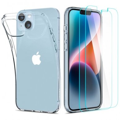 [Užsakomoji prekė] Dėklas skirtas iPhone 14 Plus + 2x Folie - Spigen Crystal Pack 360 - Crystal permatomas