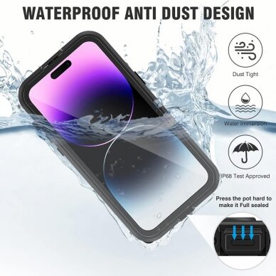 [Užsakomoji prekė] Dėklas iPhone 14 Pro Max - ShellBox Waterproof IP68 Case - Juodas 2