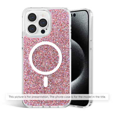 [Užsakomoji prekė] Dėklas iPhone 14 Pro Max - Techsuit Sparkly Glitter MagSafe - rožinis