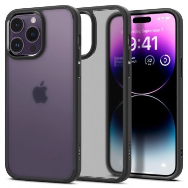 [Užsakomoji prekė] Dėklas skirtas iPhone 14 Pro - Spigen Ultra Hybrid - Frost Juodas