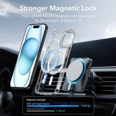 [Užsakomoji prekė] Dėklas iPhone 15 - ESR Classic Hybrid HaloLock Kickstand - Skaidrus 3
