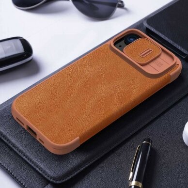 [Užsakomoji prekė] Dėklas iPhone 15 - Nillkin QIN Pro Leather Case - Brown 6