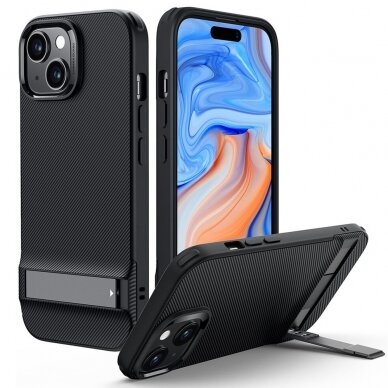 [Užsakomoji prekė] Dėklas iPhone 15 Plus - ESR Air Shield Boost Kickstand - Translucent Juodas