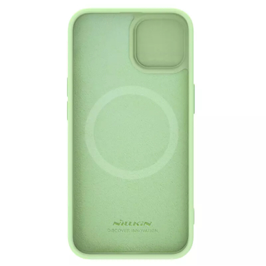 [Užsakomoji prekė] Dėklas iPhone 15 Plus - Nillkin CamShield Silky MagSafe Silicone - Mint Žalias 6