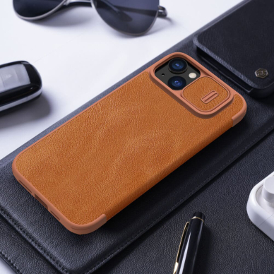 [Užsakomoji prekė] Dėklas iPhone 15 Plus - Nillkin QIN Pro Leather Case - Brown 6