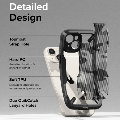 [Užsakomoji prekė] Dėklas iPhone 15 Plus - Ringke Fusion X Design - Camo Juodas 4