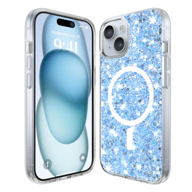 [Užsakomoji prekė] Dėklas iPhone 15 Plus - Techsuit Sparkly Glitter MagSafe - mėlynas