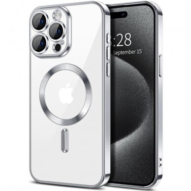 [Užsakomoji prekė] Dėklas iPhone 15 Pro Max - Techsuit Luxury Crystal MagSafe - sidabrinis