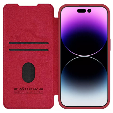 Akcija! Dėklas iPhone 15 Pro - Nillkin QIN Pro Leather Case - Raudonas  1